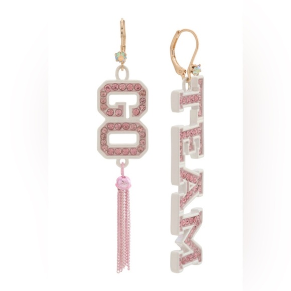BETSEY JOHNSON Pink Crystal
Go Team Statement Earrings. Mismatched. NWTS. - Picture 6 of 7